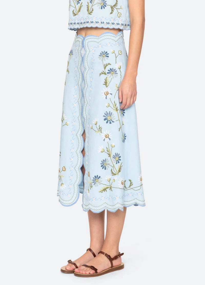 Audra Embroidery Skirt in Blue