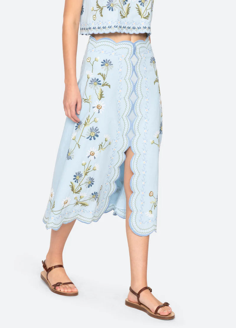 Audra Embroidery Skirt in Blue