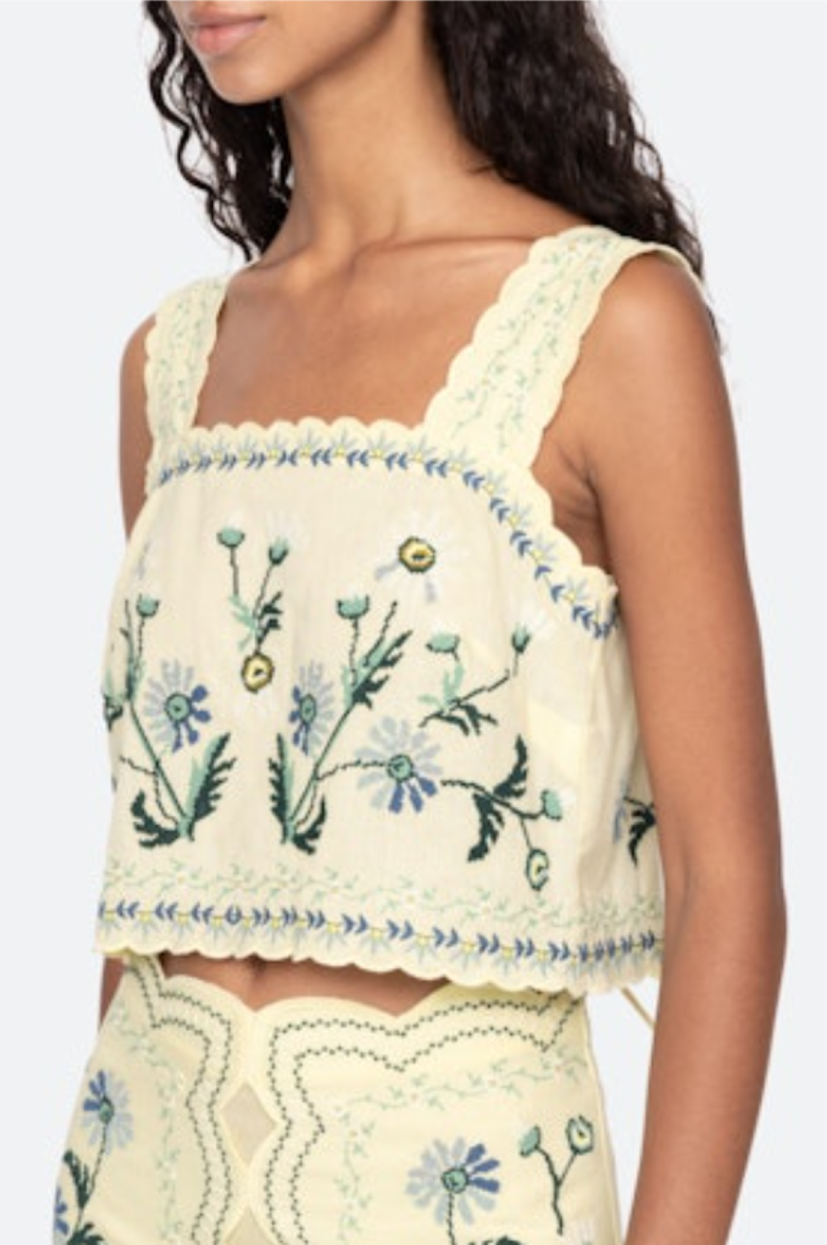 Audra Embroidery Tank Top in Butter