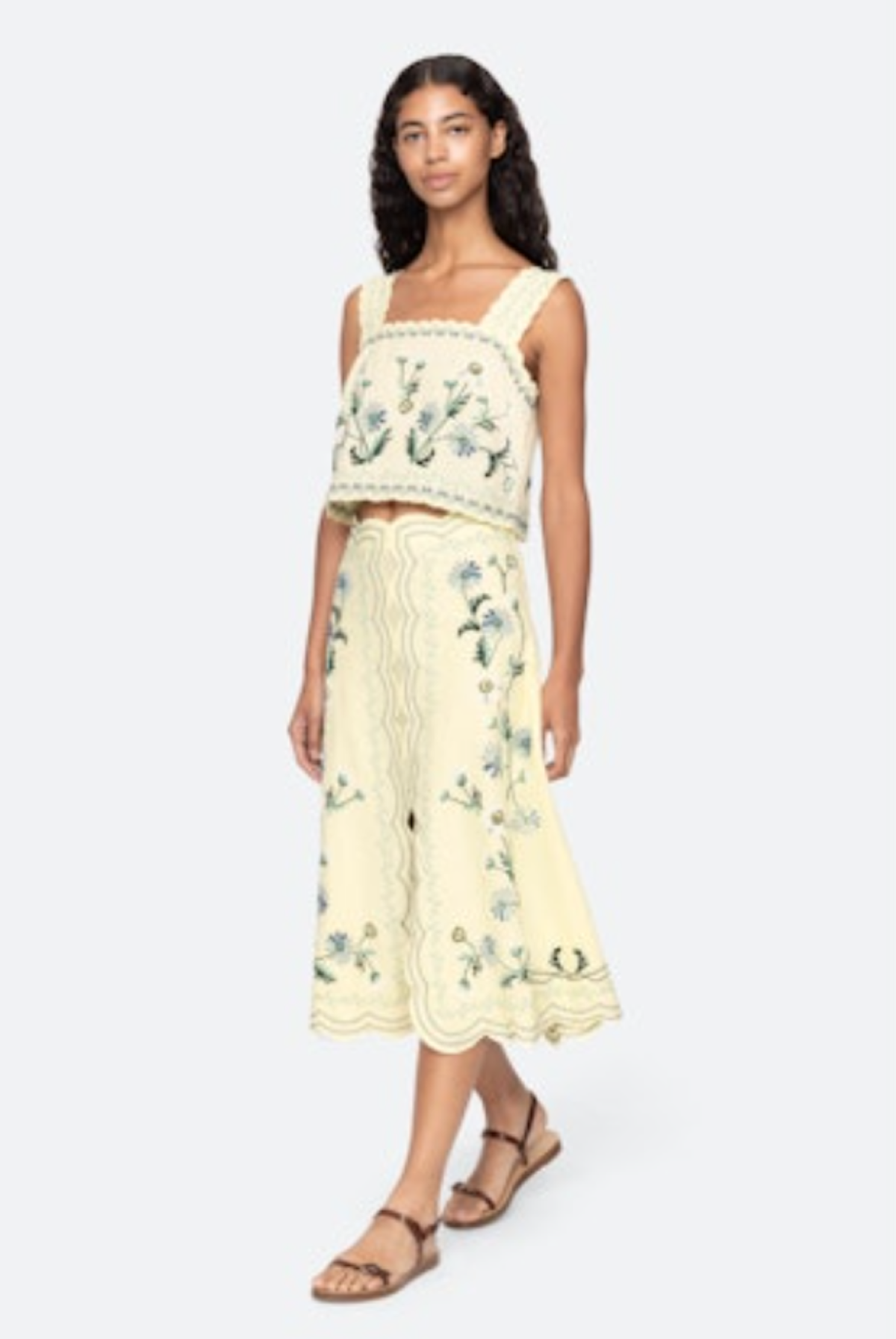 Audra Embroidery Tank Top in Butter