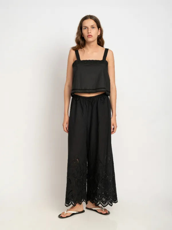 Clara Cotton Lace Tank Top in Black