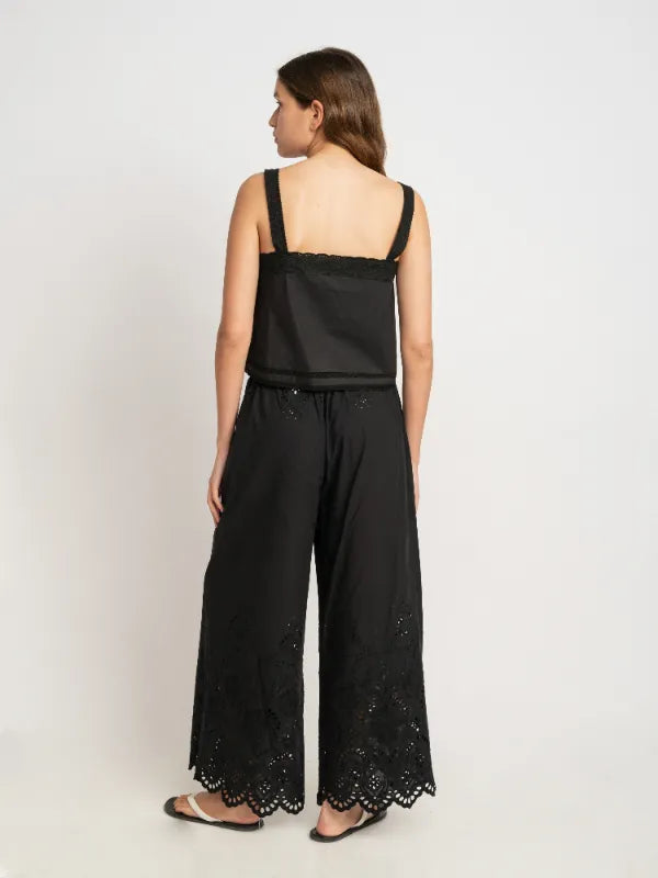 Clara Cotton Lace Tank Top in Black
