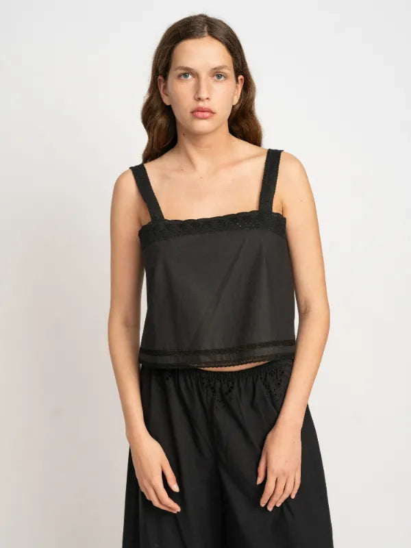 Clara Cotton Lace Tank Top in Black