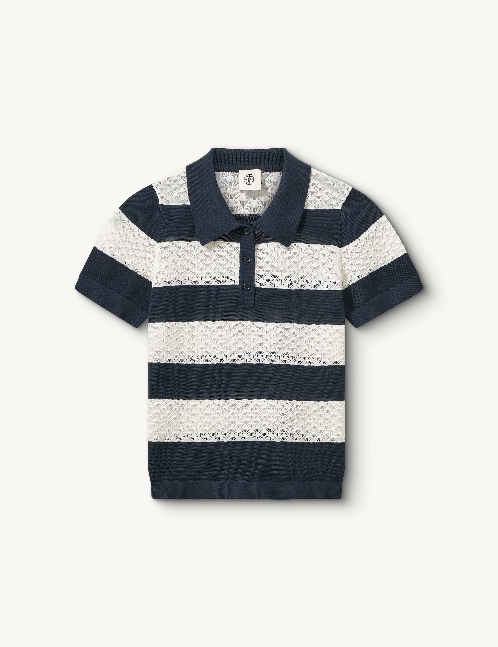 Tanzania Logo Polo in Navy/Cream Stripe