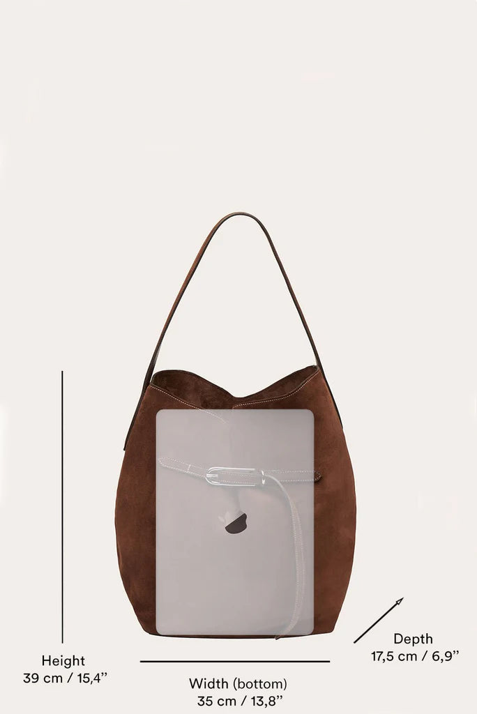 Belted Bucket Bag Large Dark Brown Suede