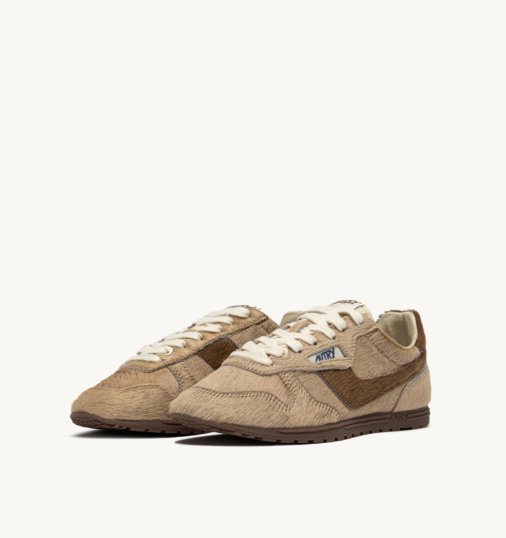 Windspin Sneakers In Beige And Brown Pony Hair Effect